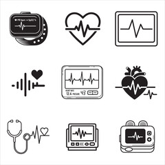 Medical heartbeat system line art medical vector