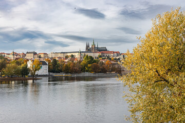 Bright Autumn View of Prague Castle From Vltava Riverside