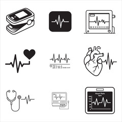 Medical heartbeat scanner line art vector illustration