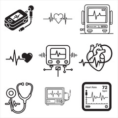 Heart activity monitor line art medical vector