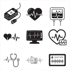 Heart signal ECG line art medical checkup vector