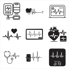 Medical ECG heartbeat display line art vector