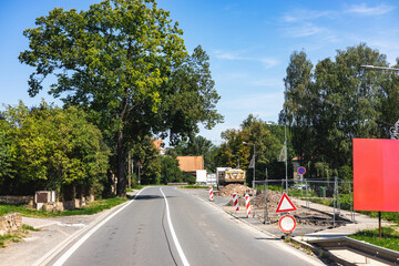 Rural Road With Road Works Czech Republic