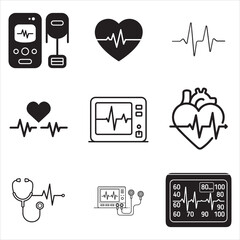 Cardiac monitoring heartbeat line art medical vector