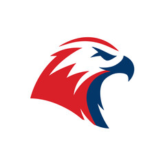 Obraz premium Powerful stylized eagle head vector logo design in red, blue, and white colors, ideal for sports teams or brand identity.