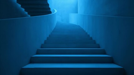 Abstract stairs ascending to a light source in a blue tone.
