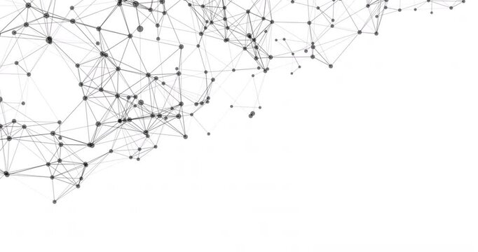 A movable interweaving of dots and lines on a white background forms a mesmerizing abstract pattern, like a living network. Their interweaving creates a sense of digital energy and endless movement.
