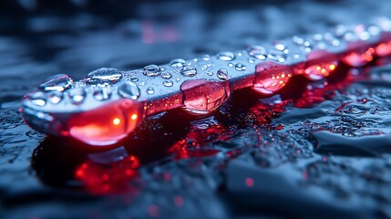 Water droplets on light strip.