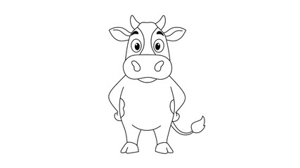 Simple Outline Cartoon Cow Standing Pose Animal Illustration
