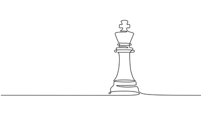 King of chess in continuous one line drawing. One line art illustration of one chess king, symbolizing strategy, intellect
