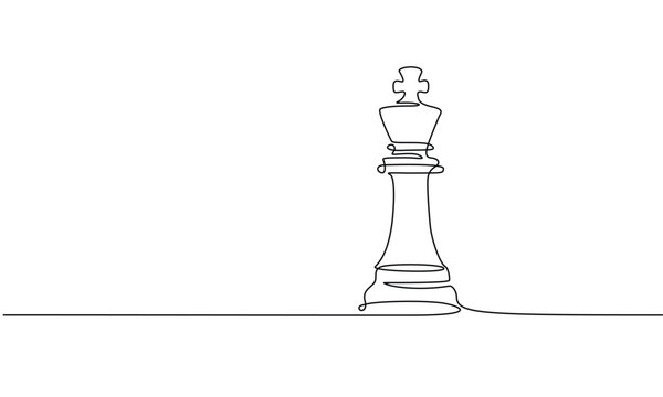 King of chess in continuous one line drawing. One line art illustration of one chess king, symbolizing strategy, intellect
