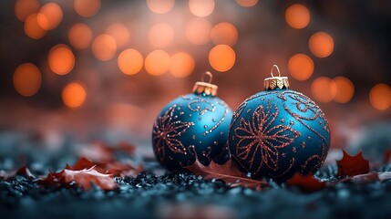 Winter Holiday Baubles  Red Leaves with Bokeh Glow.