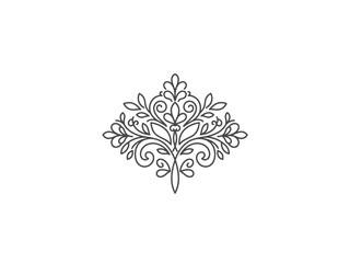 Monochromatic symmetrical floral flourish stylized line art motif