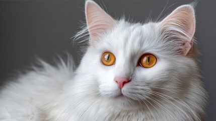 Obraz premium Stunning Portrait of a Turkish Angora Cat with Fluffy White Fur and Captivating Amber Eyes
