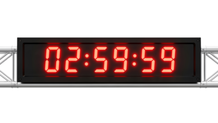 Digital race clock showing sub-three hour time for marathon training plans and goal setting Transparent Background, Cutout