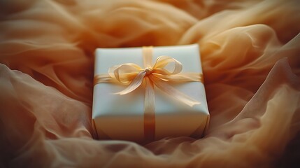 Wrapped gift with ribbon.