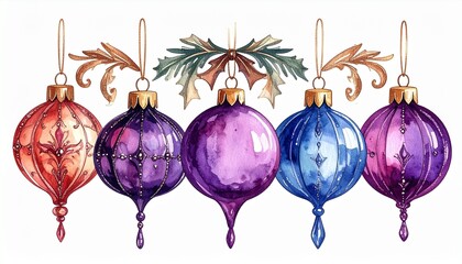 Festive Ornaments Collection Watercolor Art for Holiday Celebrations