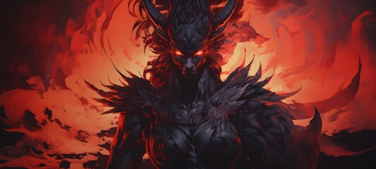 Fototapeta premium silhouette of Queen Tengu ifrit ,generative AI