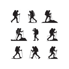 Black Color Hiker with Backpack Silhouette Vector Illustration, Solid White Background.