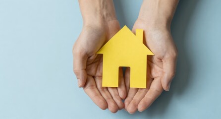 Protecting Home Concept Hands Holding Yellow House Icon
