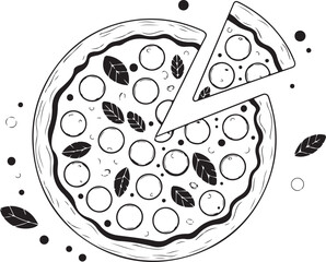 Fototapeta premium pizza isolated in White Background, pizza vector, Flat lay vector illustration. Pizzeria symbol. Fast food sign. Italian pizza on a white background.