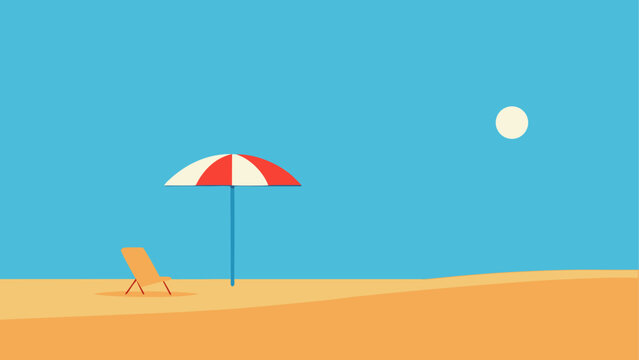 Illustration of beach chair and umbrella on the sand
