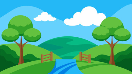 Obraz premium Cartoon landscape with river and trees illustration