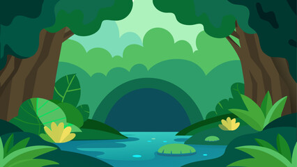 Illustration of a forest landscape with a river © Djujjol