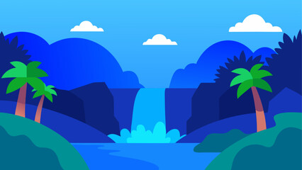 Illustration of a waterfall in a tropical landscape © Djujjol