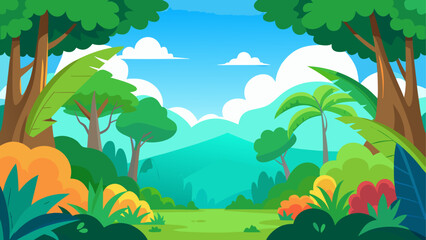 Illustration of a lush jungle landscape with trees © Djujjol