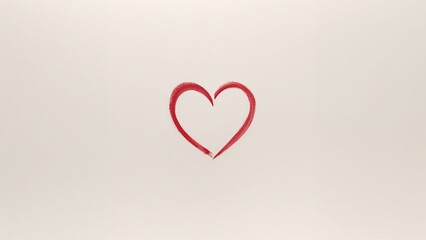 Expressive Brushstroke Red Heart Drawing on Minimalist Cream Background
