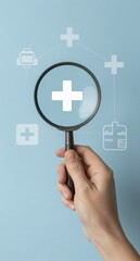 Healthcare Search Magnifying Glass Focuses on Medical Plus Sign