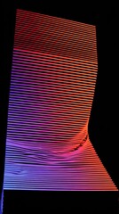 a conceptual minimalist sculpture composed of horizontal lines, the colors are orange and blue