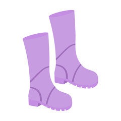 Purple rubber boots vector illustration in flat style. Waterproof rain footwear, gumboots isolated on white background.