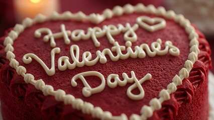 Happy Valentine's Day Red Velvet Heart Cake with Cream Cheese Icing.