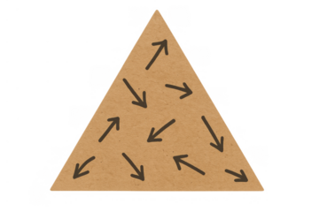 Cardboard triangle with diverse arrows on transparent background showing concept of chaos and confusion