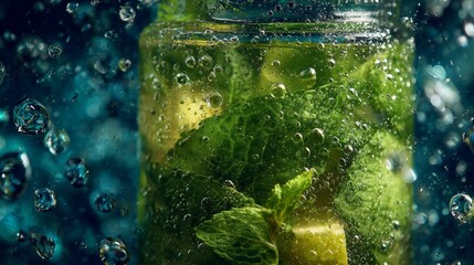 Cold cocktail shaker with water drops detail