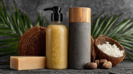 Luxurious bathroom amenity set with tropical scents
