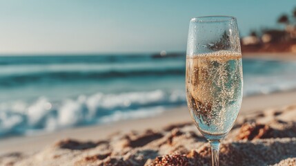 Macro shot of bubbles in glass of champagne