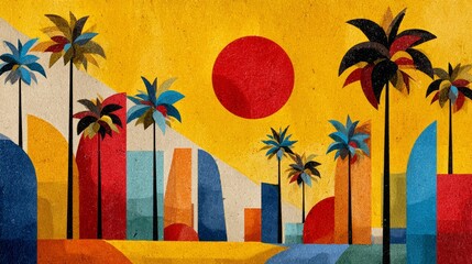 Vintage travel poster style illustration tropical