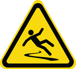 Caution slippery surface warning sign with falling person