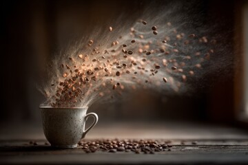 Coffee bean tornado emerging from mug