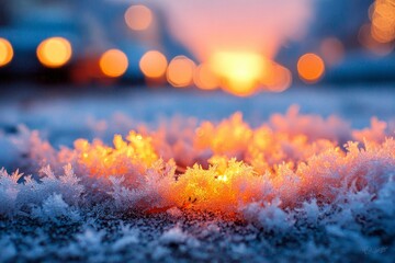 Macro frost on solar-powered fairy lights