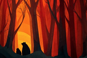 Paper-cut style winter forest with hidden animals