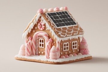 Photorealistic vegan gingerbread house with solar