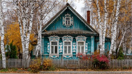 Traditional izba wooden house Russian countryside