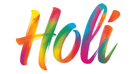 Vibrant calligraphy spelling out Holi festival in bright rainbow colors against a