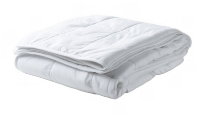 Soft, folded white weighted blanket providing comfort, warmth, and relaxation, perfect for improving sleep quality on a transparent background