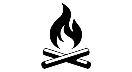 Fire, flame, bonfire. Flame fire icon, abstract style on white background. Flat burn fire symbol, bonfire sign, flame campfire emoji. Camping fireball minimal graphic style. Vector Illustration