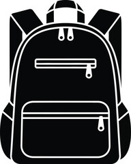 A black and white illustration of a backpack